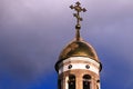 Old Christian church in Kemerovo with golden and gilded domes, b Royalty Free Stock Photo