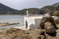 Old, white church near the sea (Greece) Royalty Free Stock Photo