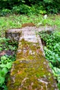 Old christian stone cross on the grass