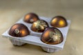 Old Christmas balls on a wooden table. Christmas decorations prepared for tuning the tree. Royalty Free Stock Photo