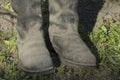 Old chrome boots. Footwear for hard work in industry or agriculture