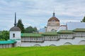 Old Church of the Ascension and monastic walls of Novovotorzhsky Borisoglebsky Monastery in Torzhok city Royalty Free Stock Photo