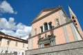 OLD CHURCH AND BELL TOWER IN BORMIO VILLAGE IN ITALY Royalty Free Stock Photo