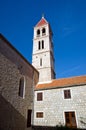 Old church belltower in village