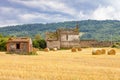 Old church in central Burgundy with heystack, France Royalty Free Stock Photo