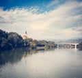 Old Church on Drava River Bank. Maribor, Slovenia. Royalty Free Stock Photo