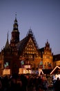 Old church. Evening in Poland. Wroclaw. Christmas fair in the Poland