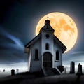 Old church with graveyard at Halloween night Royalty Free Stock Photo