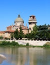 Old church over river Adige Royalty Free Stock Photo