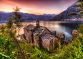 old church overlooking the sea in sunset time Royalty Free Stock Photo