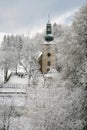 Old church in Pasterka by winter.