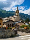 Old church in small alpine town of Val-Cenis, France