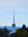 Old Church and steeple on a early cloudy Fall day in Groton, Massachusetts, Middlesex County, United States. New England Fall. Royalty Free Stock Photo