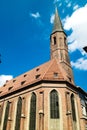 Old church with tall steeple or bell tower Royalty Free Stock Photo