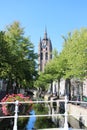 The old church tower in the old town of Delft, Netherlands Royalty Free Stock Photo