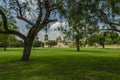 Old church and trees at Mission San Jose in San Antonio, Texas Royalty Free Stock Photo