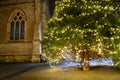 Old Church Window and Christmas Tree Royalty Free Stock Photo