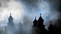 Old Churches silhouettes At Night With Clouds