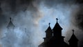 Old Churches silhouettes At Night With Clouds