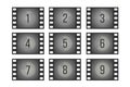 Old cinema film countdown movie frames with numbers vector set