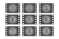 Old cinema film countdown movie frames with numbers vector set Royalty Free Stock Photo