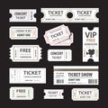 Old cinema tickets for cinema. Eps10 vector illustration. Isolated on black background Royalty Free Stock Photo