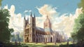 Old City Cathedral Illustration In Goblin Academia Style