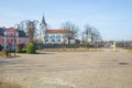 Old city center and church at Saldus, Latvia.