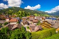 Old city center of Gstaad town, famous ski resort in canton Bern Royalty Free Stock Photo