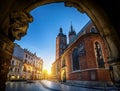 Old city center view with St. Mary`s Basilica in Krakow, Poland. Royalty Free Stock Photo