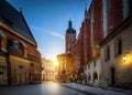 Old city center view with St. Mary`s Basilica in Krakow, Poland. Royalty Free Stock Photo