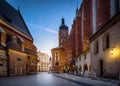 Old city center view with St. Mary`s Basilica in Krakow, Poland. Royalty Free Stock Photo