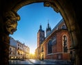 Old city center view with St. Mary`s Basilica in Krakow, Poland. Royalty Free Stock Photo