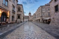 Old City of Dubrovnik, amazing view of medieval architecture along the stone street, tourist route in historic center, Croatia Royalty Free Stock Photo