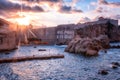 Old city of Dubrovnik at sunrise, amazing view of the ancient city wall and fort Bokar from fortress Lovrijenac, Croatia Royalty Free Stock Photo