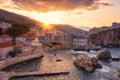 Old city of Dubrovnik at sunrise, amazing view of the ancient city wall and fort Bokar from fortress Lovrijenac, Croatia Royalty Free Stock Photo