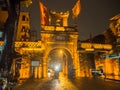 The Old city gate at night, Old Quarter in Hanoi, Vietnam Royalty Free Stock Photo