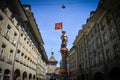 The Marksman Fountain and the Zytglogge in Bern Old City - Switzerland