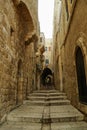 Old city hidden passageway, stone stairway and arch. Jewish Quarter, Jerusalem Royalty Free Stock Photo