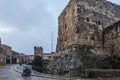 Old City of Jerusalem - Christian Quarter, empty street and square in the morning in rainy weather. Israel