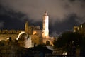 Old City of Jerusalem, Israel, Tower of David and ancient wall at night