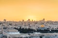 Old city of Jerusalem on the temple mount under beautiful sunset in the evening with golden dome of the rock, sunset view from the Royalty Free Stock Photo