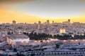 Old city of Jerusalem on the temple mount under beautiful sunset in the evening with golden dome of the rock, sunset view from the Royalty Free Stock Photo