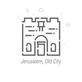 Old City, Jerusalem Vector Line Icon, Symbol, Pictogram, Sign. Light Abstract Geometric Background. Editable Stroke
