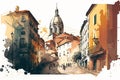 Old city in Lisbon drawing with bit of watercolour Royalty Free Stock Photo