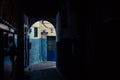 Old City/Medina Alley way with blue walls Royalty Free Stock Photo