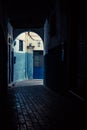 Old City/Medina Alley way with blue walls Royalty Free Stock Photo