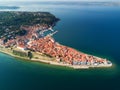 Old city Piran in Slovenia, aerial morning view. Royalty Free Stock Photo