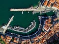 Old city Piran in Slovenia, aerial view of marina. Royalty Free Stock Photo