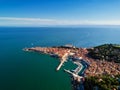 Old city Piran in Slovenia, aerial morning view. Royalty Free Stock Photo